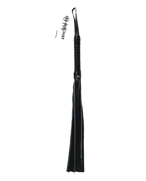 Sex and Mischief Bondage Whip Shimmering Vinyl Tails Vegan Leather Handle for Sensory Play