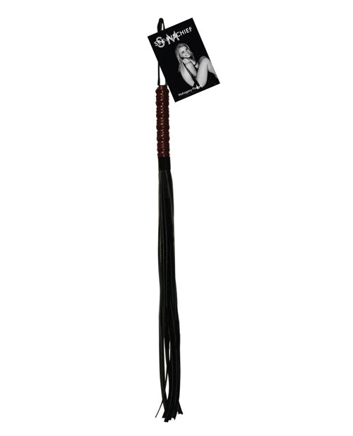 Sex & Mischief Bondage Flogger with Mahogany Wood Accent and Faux Leather Strands for Sensual Play