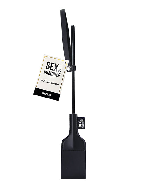 Sex and Mischief Riding Crop vegan leather black compact design for bondage and restraint play