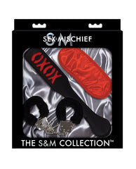 Sex and Mischief Bondage Kit with Fuzzy Cuffs, Satin Blindfold, and XOXO Paddle for Sensory Restraint Play