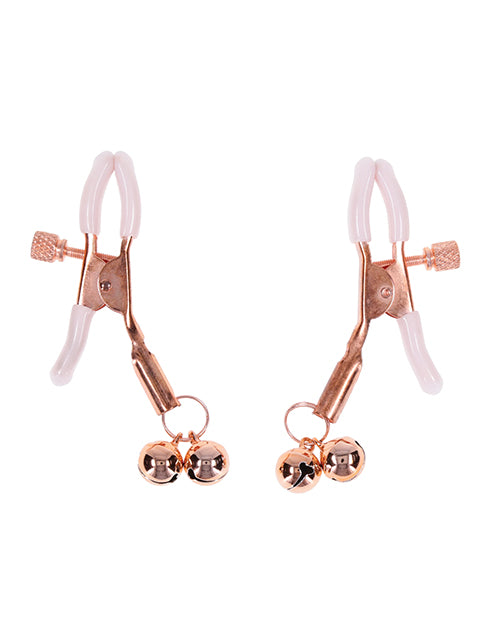 Peaches 'n CreaMe Bell Nipple Clamps with Adjustable Pressure and Rose Gold Bells