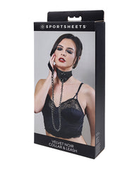 Sportsheets Velvet Noir Collar and Leash Set with adjustable collar and ergonomic handle for comfortable control play and power exchange