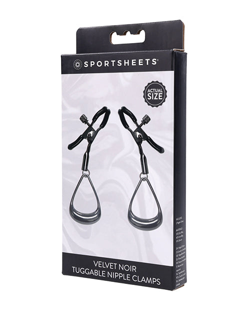 Sportsheets Velvet Noir Tuggable Nipple Clamps with adjustable pressure and weighted chains for customizable stimulation and sensation play