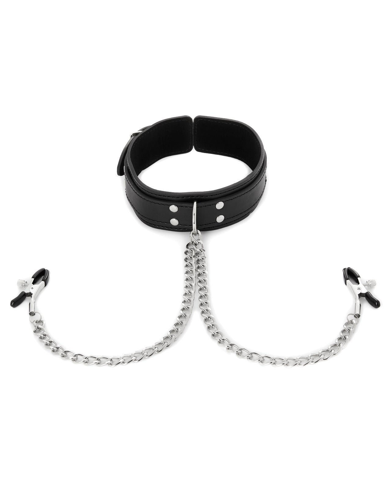 Vegan Leather Collar with Adjustable Nipple Clamps and Chains