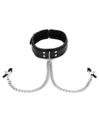 Vegan Leather Collar with Adjustable Nipple Clamps and Chains