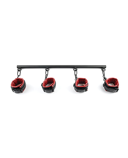 Saffron Bondage Spreader Bar and Faux Leather Adjustable Cuffs with Welded O-Rings for Versatile Restraint Play