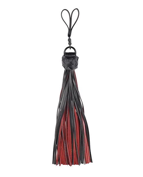 Saffron Finger Flogger Faux Leather 40 Falls Black Satin for Sensation Play and Bondage