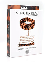 Sincerely Amber Bondage Collar & Leash with Tortoiseshell Design and Adjustable Strap for Sensual Restraint