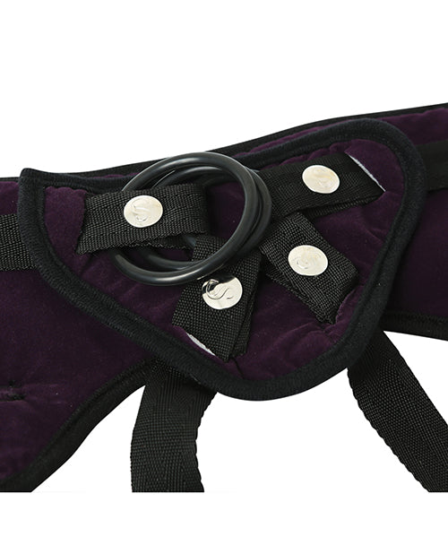 Purple Plush Strap On Harness with Adjustable Fit and Bullet Pocket