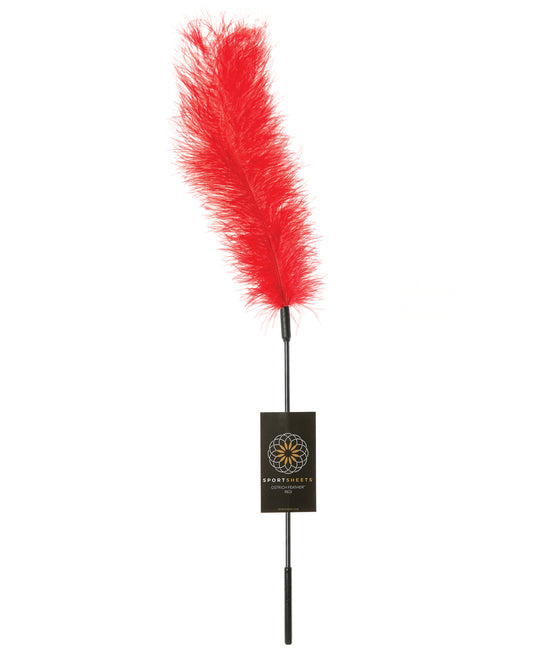Sportsheets Ostrich Feather Body Tickler Red 16-Inch Wand for Sensation Play and Intimate Teasing