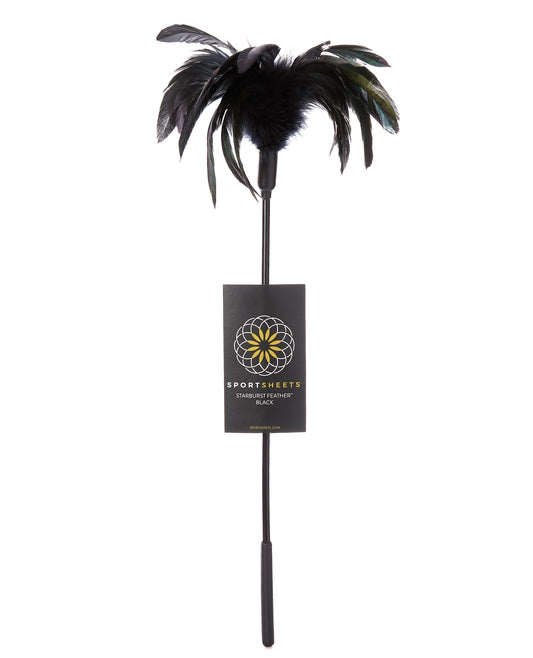 Sportsheets Body Tickler Starburst Feather Wand Black Soft Rooster Feathers Sensory Play for Couples