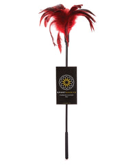 Sportsheets Bondage Body Tickler Starburst Feather Wand Red with Soft Rooster Feathers and Black Handle for Sensual Teasing