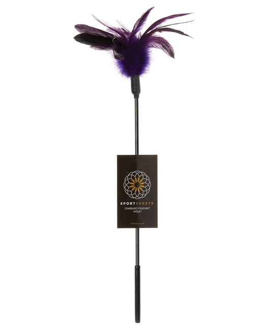 Sportsheets Feather Tickler Violet Starburst Rooster Feathers Black Wand for Sensual Couples Play