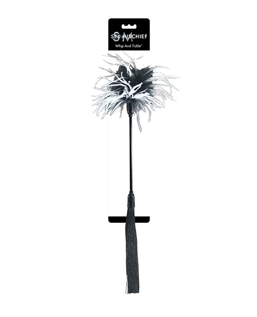 Sex and Mischief Whip & Tickler dual-action bondage toy with silicone threads and feathers for versatile sensation play