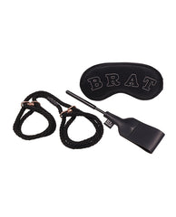 Brat Bondage Kit with Rope Handcuffs, Mini Crop, Satin Blindfold for Beginner Sensory Play and Restraint