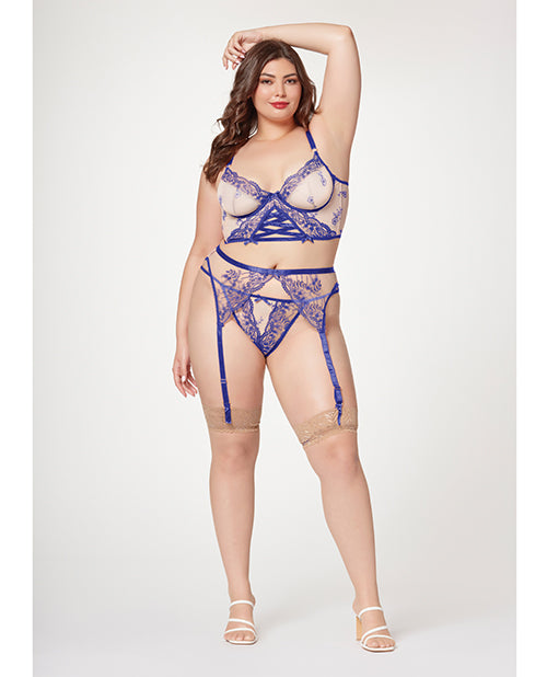 Seven 'til Midnight Plus Size Lingerie Bustier Set Floral Embroidery Sheer Mesh for Elegant Curvy Style