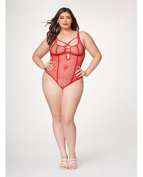 Seven 'til Midnight Lingerie Plus Size Fishnet Teddy with Strappy High Cut and Detachable Garter Straps for Bold Intimate Wear
