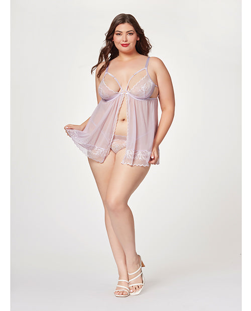 Seven Til Midnight Plus Size Babydoll with Sheer Mesh, Lace, and Gold Hardware for Flattering Fit