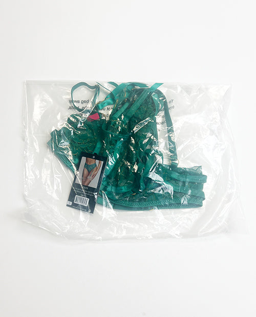 Strappy Lace High Waist Panty with Garters in Green – Medium