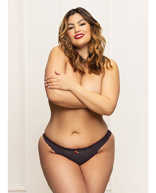 Seven 'til Midnight plus size lace panty with heart cutout and pearl chain detail for romantic confidence