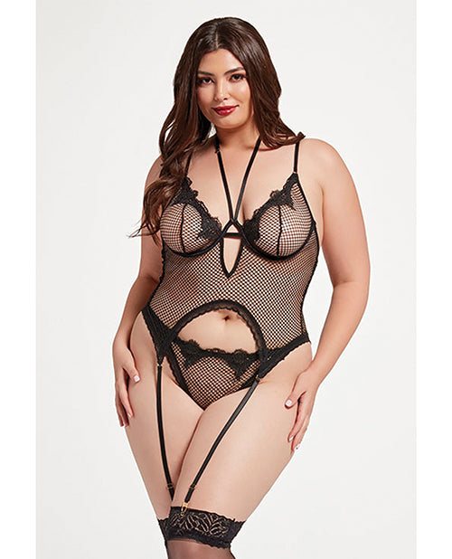 Seven 'til Midnight Plus Size Lingerie Set Stretch Mesh Lace Applique with Matching Thong for Curvy Elegant Style