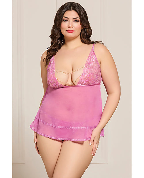 Seven 'til Midnight Lingerie Plus Size Lace Mesh Babydoll Rhinestone Detail for Curvy Comfort