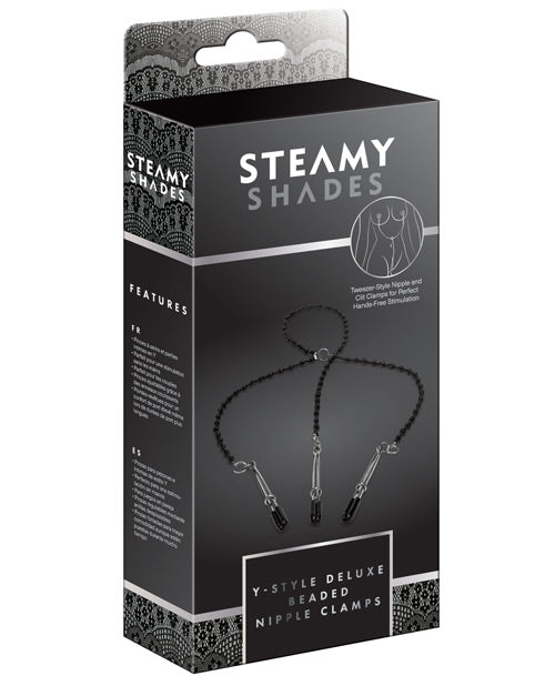 Steamy Shades bondage body chain adjustable beaded nipple and clit clamps for hands-free couples play