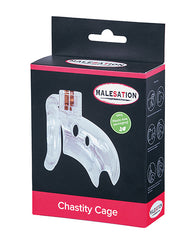 Malesation Bondage Chastity Cage Clear ABS Plastic Adjustable Rings Brass Lock for Secure Restraint