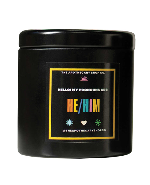 Gender Fluid Candle with He/Him Label and Pineapple Sage Scent for Pride Decor or Gift