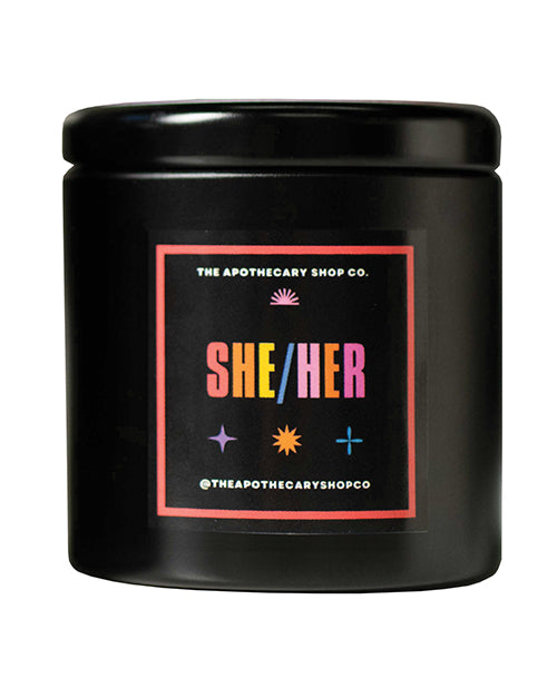 Gender Fluid Candle with She/Her Label and Ocean Tides Scent for Gender Identity Expression