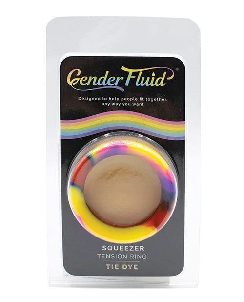 Gender Fluid Penis Enhancement Tie Dye Squeezer Tension Ring with Wide Stretchy Fit for Comfortable Performance