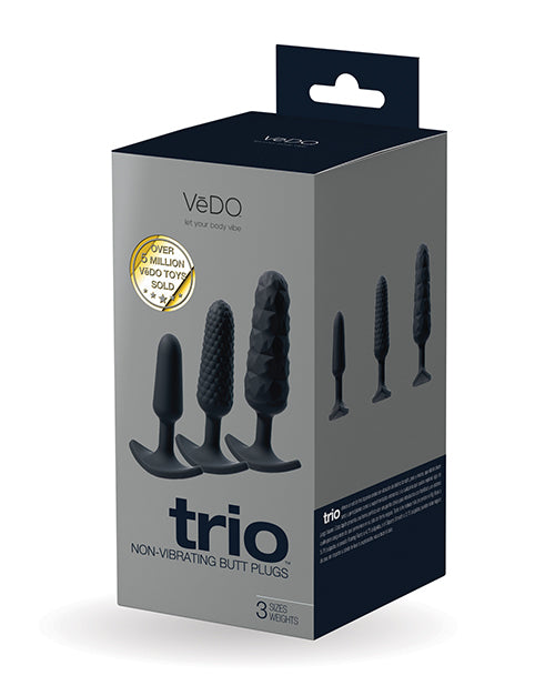 VeDO Anal Plug Set Black Three Sizes Weighted Silicone Plugs for Comfortable Anal Play