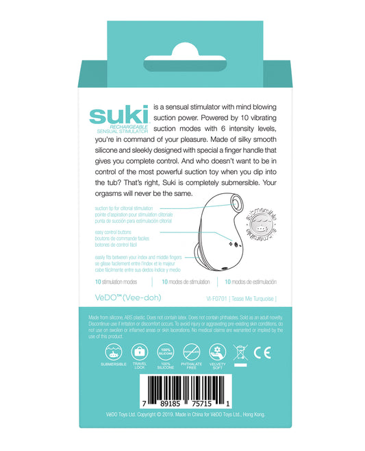 VeDO Suki Rechargeable Vibrating Sucker Stimulator in Tease Me Turquoise