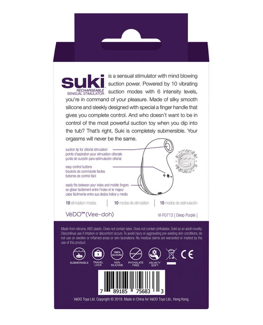VeDO Suki Rechargeable Vibrating Sucker Stimulator with Ergonomic Handle - Deep Purple