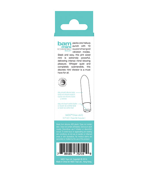 VeDO Bam Mini Rechargeable Bullet Vibe in Turquoise with 10 Modes