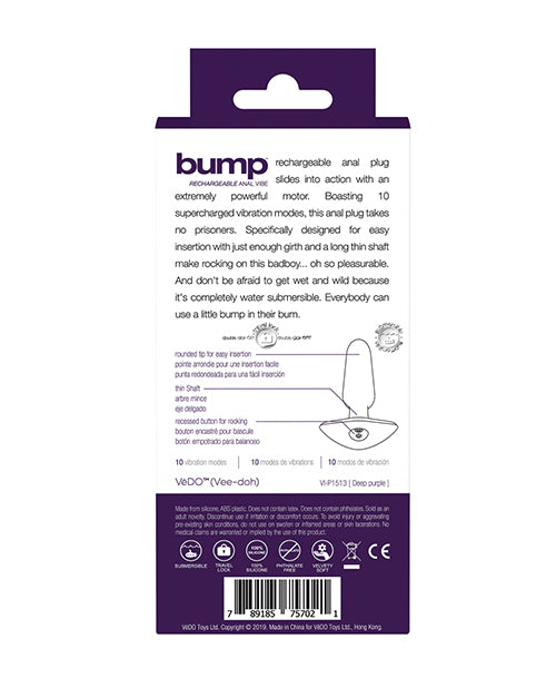 VeDO Bump Deep Purple Rechargeable Anal Plug with 10 Vibration Modes