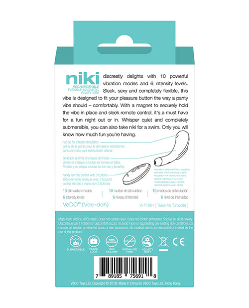 VeDO Niki Rechargeable Panty Vibe – Tease Me Turquoise Discreet Stimulator