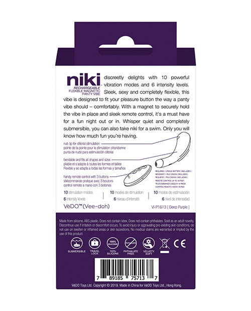 VeDO Niki Rechargeable Panty Vibe in Deep Purple with Bendable Design