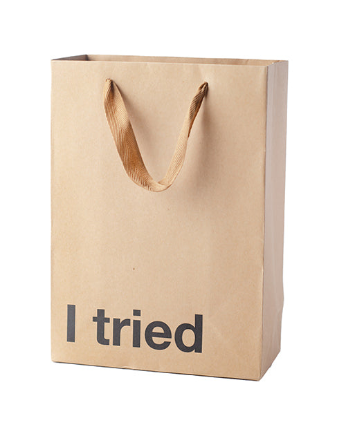 Wood Rocket Gift Bag Kraft Paper I Tried Print Brown Ribbon Handle for Gag Party Gifts