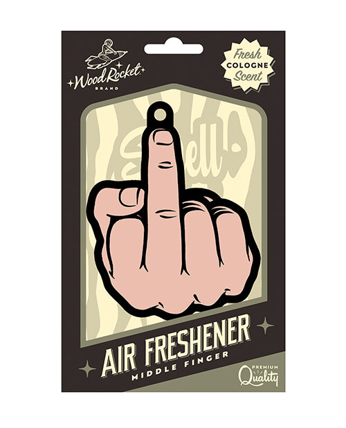 Wood Rocket novelty air freshener peach middle finger fresh cologne scent for odor control in cars or lockers