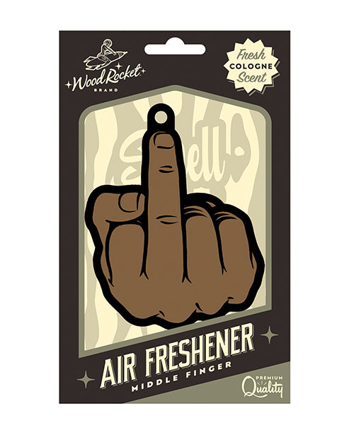 Wood Rocket Novelty Air Freshener Brown Middle Finger Design with Cologne Scent for Odor Elimination
