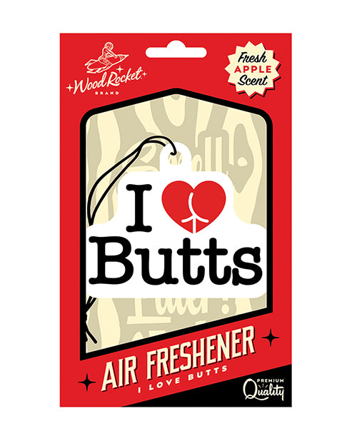 Wood Rocket Air Freshener Apple Scent I Love Butts Design for Car and Closet Odor Control