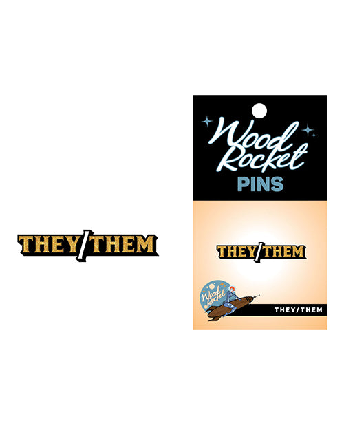 Wood Rocket Novelties They/Them Pronoun Enamel Pin with Gold Glitter for Gender Expression and Pride