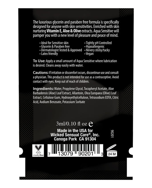 Wicked Sensual Care Hypoallergenic Aqua Sensitive Water Based Lubricant - 0.1 oz
