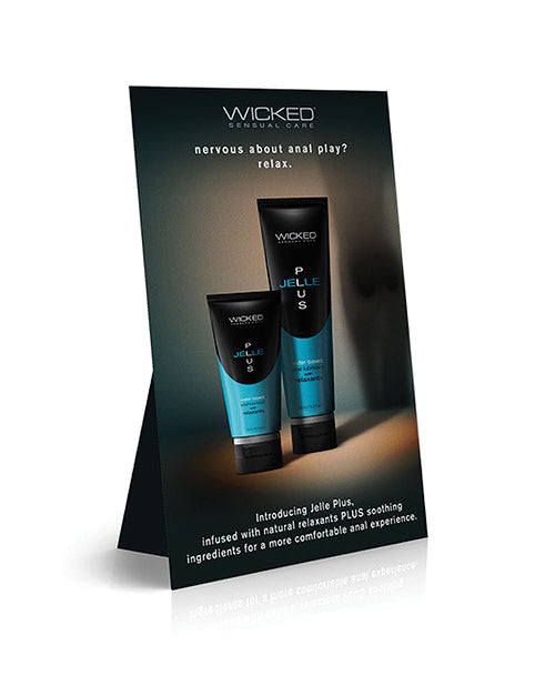 Wicked Sensual Care Easel Cards Display with Jelle Plus Branding for Retail Promotion