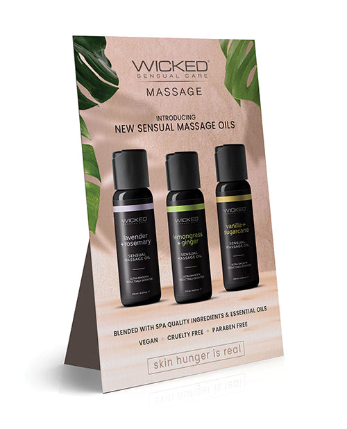 Wicked Sensual Care Countertop Easel Card with Vibrant Graphics and Sturdy Stand for Retail Massage Oil Display