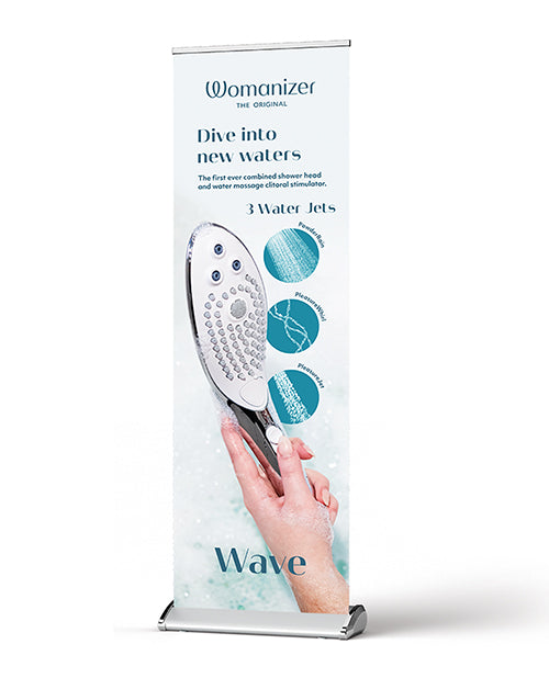 Womanizer Roll-Up Banner Blue Promotional Display Lightweight Portable for Trade Shows and Events