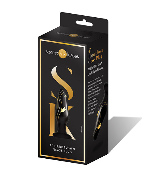 Secret Kisses Anal Products Handblown Glass Plug Black Gold Detailing for Beginner Anal Play
