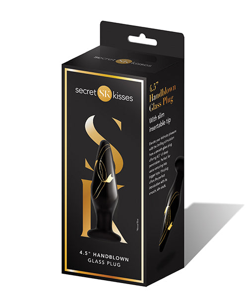 Secret Kisses Anal Plug Handblown Glass 4.5 Inch Black Gold for Comfortable Deep Penetration