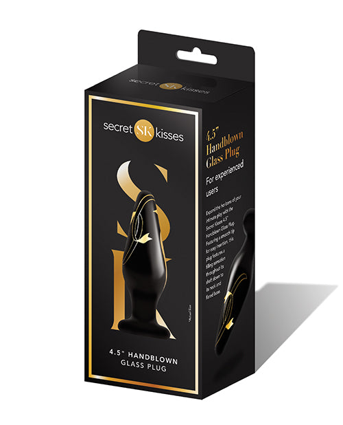 Secret Kisses Anal Plug Handblown Glass Wide Shaft Black and Gold for Intimate Sensation